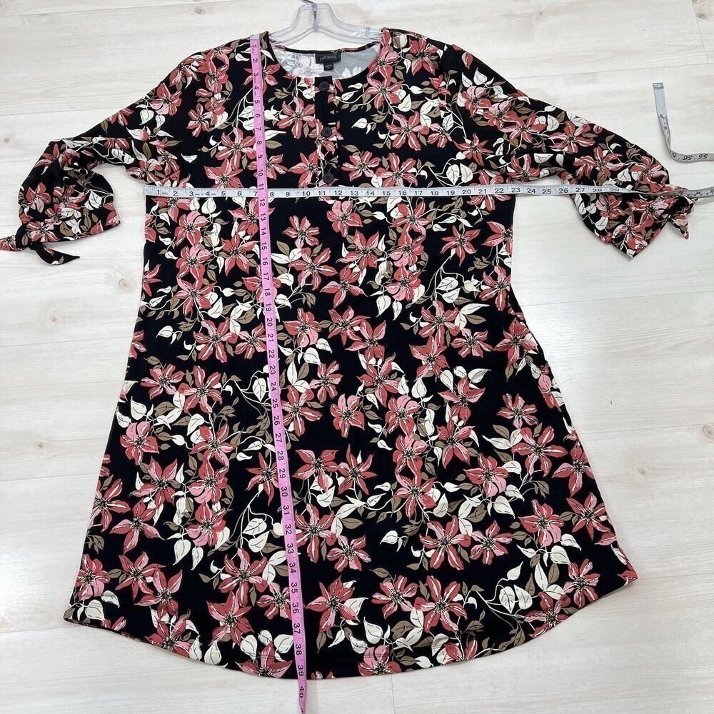 J Jill Wearever Collection Dress Women XL Black Floral Long Sleeve HenleyStretch - Picture 8 of 10